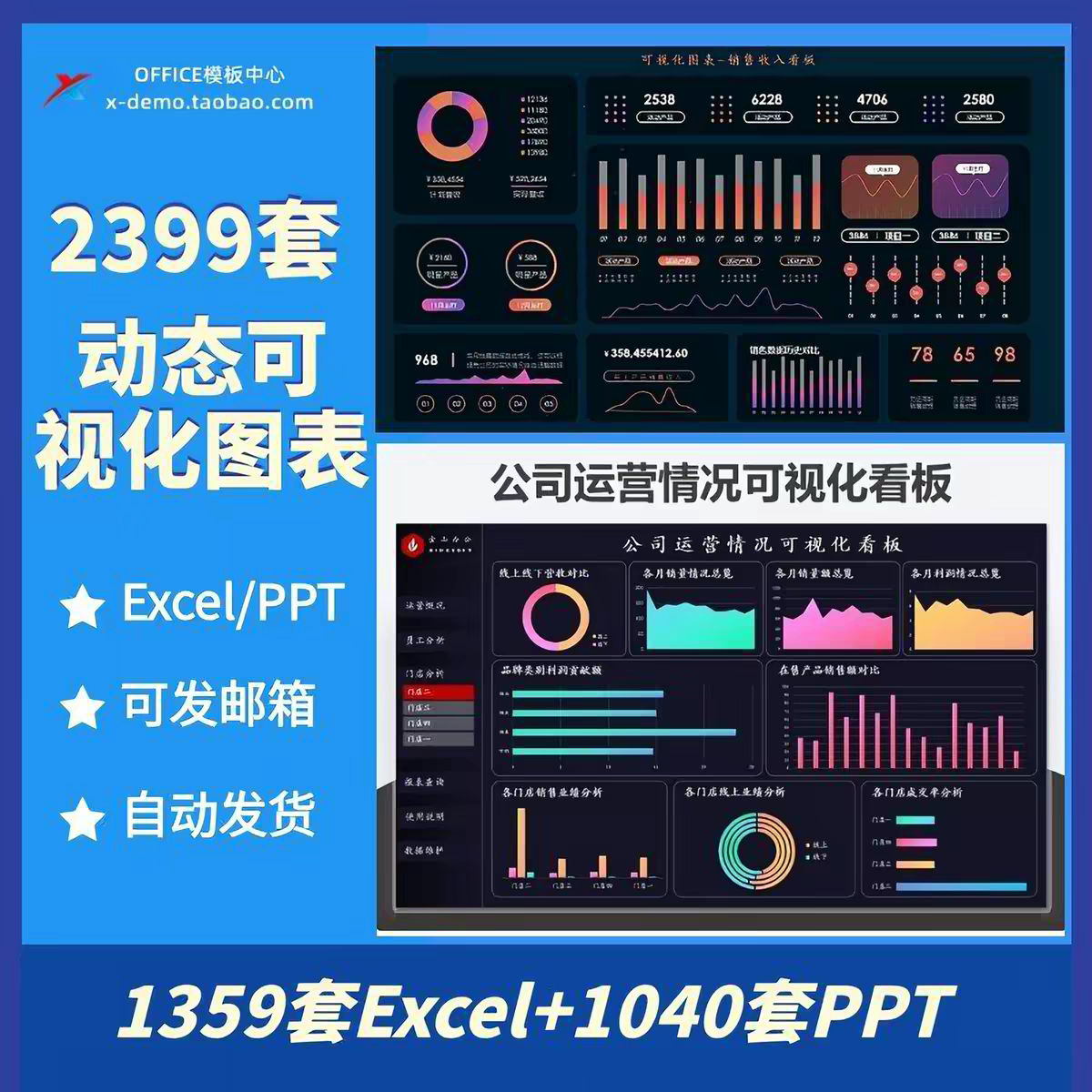 动态数据可视化图表Excel表格销售财务分析自动生成看板PPT模板