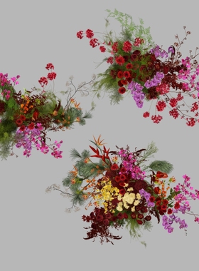 h435红粉绿色泰式婚礼花艺效果图素材ps文件分层新中式小众婚礼