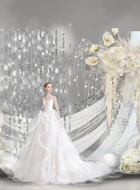 o379韩式布幔毛绒婚礼效果图psd分层文件小众婚礼效果图素材设计