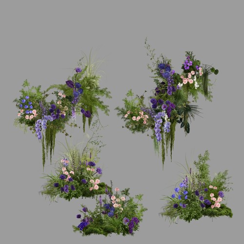 h449白绿紫色婚礼花艺素材psd源文件紫色小众户外室内婚礼图