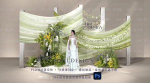 26004韩式小清新黄绿渐变布幔婚礼合影hihi效果图