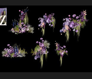 h082绿紫色婚礼花艺素材psd源文件户外婚礼紫色油画婚礼效果图