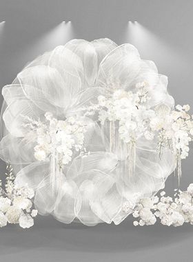 b316小众白绿色婚礼花艺素材psd源文件欧根纱大型网纱花花艺素材