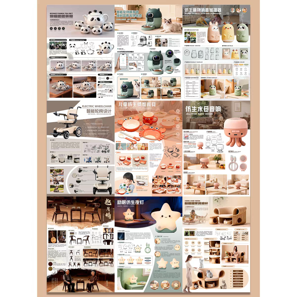 产品设计家具仿生儿童家居工业设计展板模板PSD源文件A3排版素材