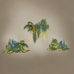 h322黄绿蓝色系花艺柠檬水果手绘素材花材分层PSD花艺素材源文件