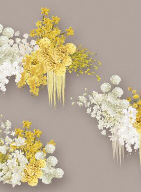 h328黄白色婚礼手绘蝴蝶兰绣球群组花艺素材psd源文件多巴胺婚礼