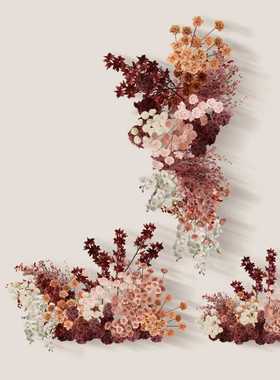 h517红粉色咖色复古婚礼花艺素材psd文件红紫金色喜庆