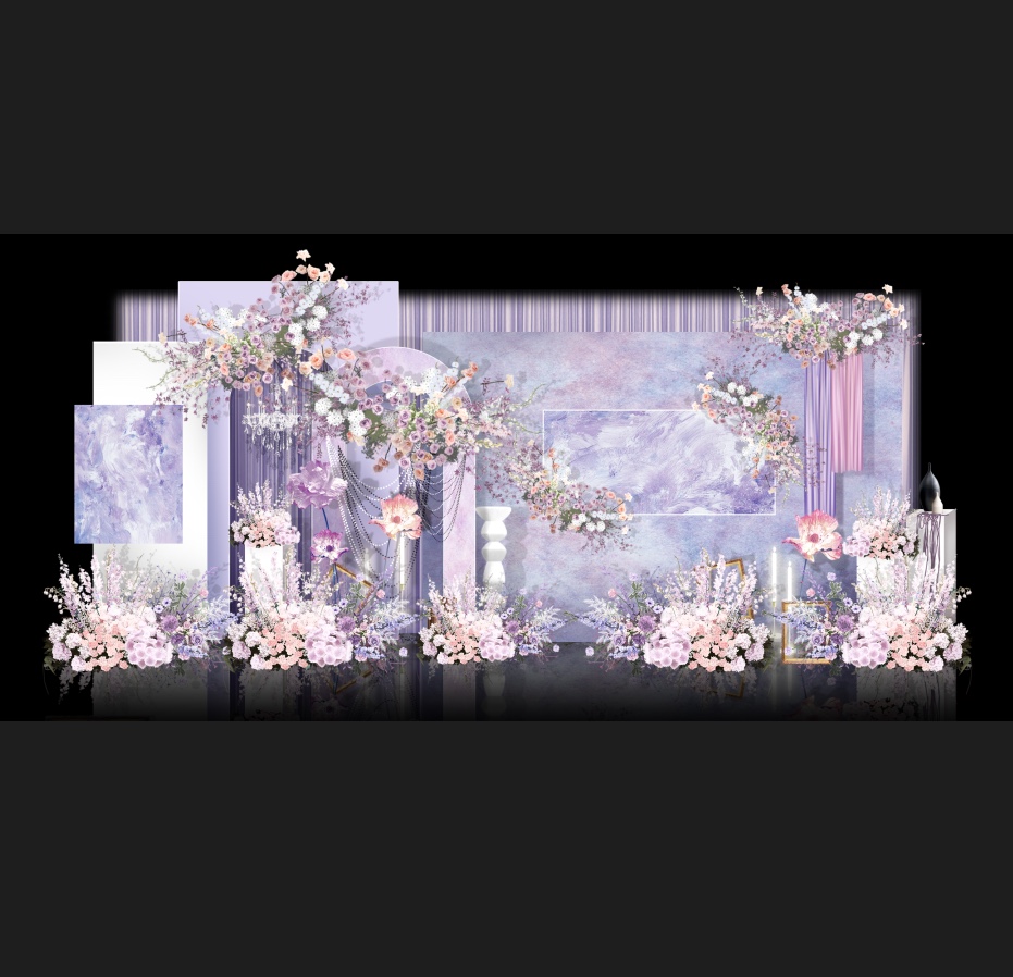 o097紫色清新油画风婚礼效果图psd源文件油画婚礼迎宾区紫色婚礼