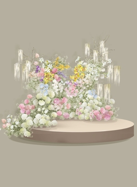 h416粉绿色满天星花艺拱门素材ps分层文件婚礼效果图韩式婚礼花墙