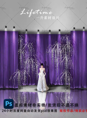 X54紫色布幔婚礼小众婚礼效果银色亮片素材简约高级韩式婚礼素材