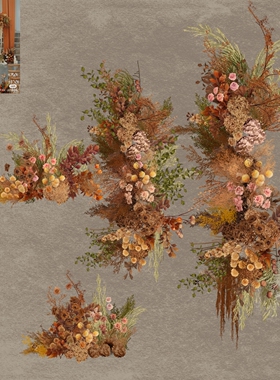 h355秋色花艺欧式绿色香槟咖色婚礼效果图格式可编辑分层素材