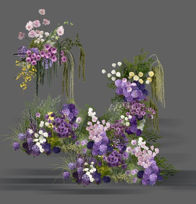 h116绿紫色婚礼花艺素材psd源文件紫色婚礼效果图户外婚礼效果图