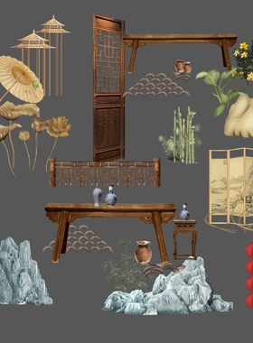 b397新中式婚礼道具素材psd分层文件中式铁艺道具素材