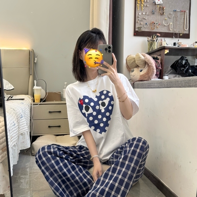 韩版简约风波点爱心印花T恤女宽松圆领潮牌网红同款文艺气质短袖