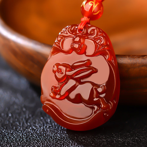 天然红玛瑙十二生肖兔牛马猴属相