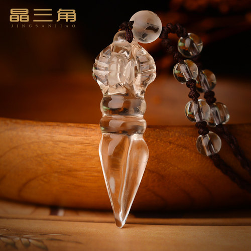 天然白水晶降魔杵吊坠项链随身