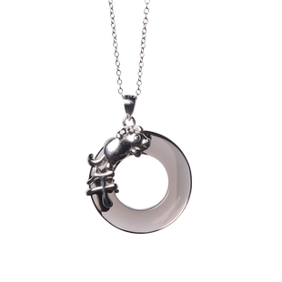 黑曜石十二生肖项链男士女款纯银饰品本命年属相马平安扣护身吊坠