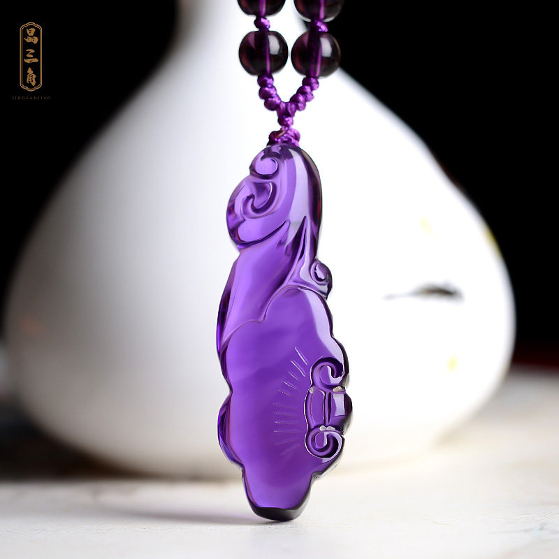 紫水晶如意吊坠女项链平安挂件本命年毛衣链饰品轻奢小众礼物挂坠