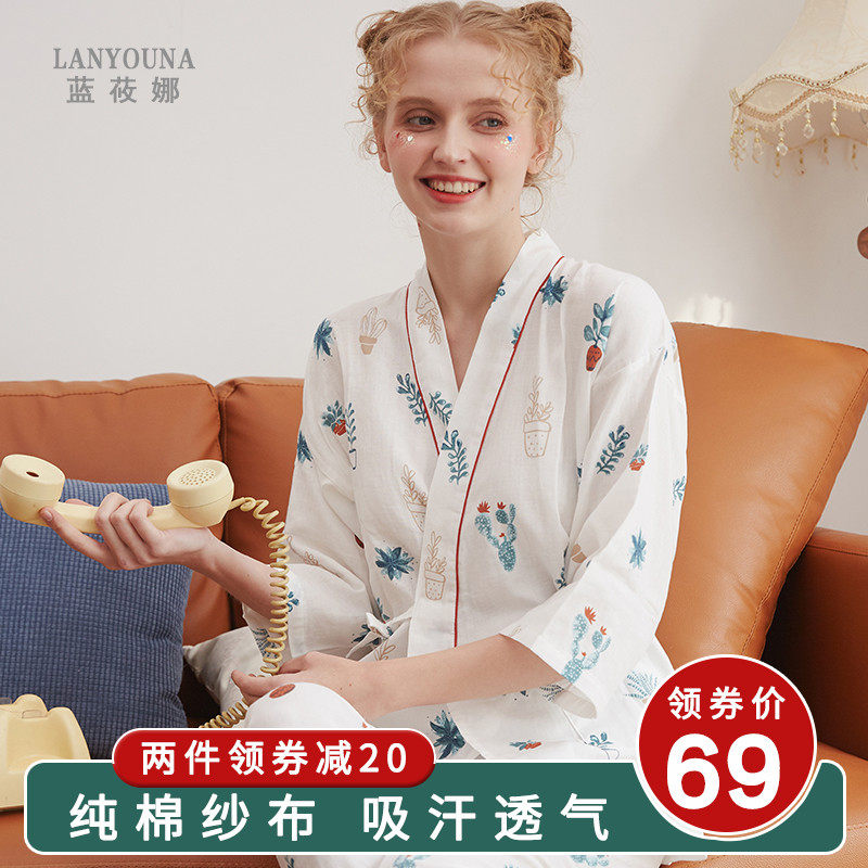 月子服夏季纯棉纱布孕妇睡衣女产妇喂奶哺乳期和服套装薄款家居服