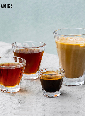 爱陶乐官方[斜纹玻璃杯]360ml冷饮加厚咖啡卡布特调杯Loveramics