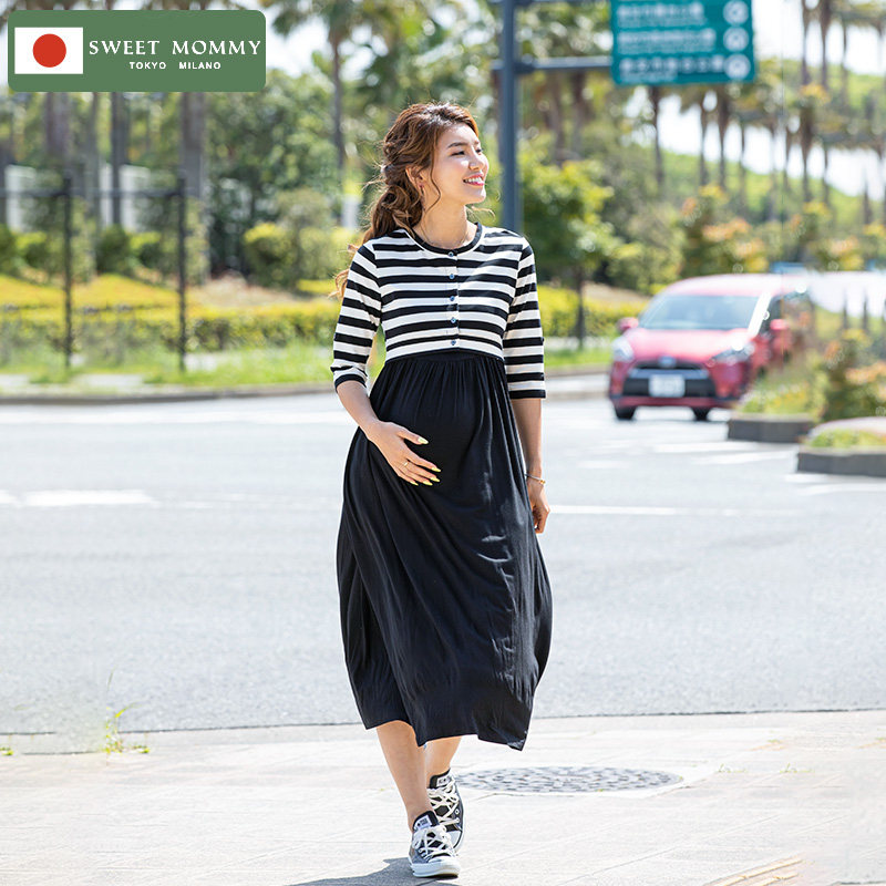 特惠SweetMommy孕妇套装春秋连衣裙显瘦潮妈哺乳装2021中长款集货
