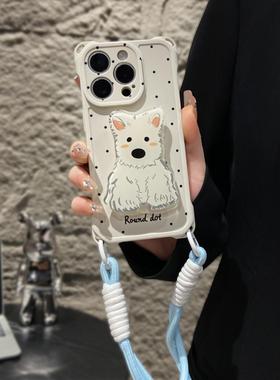 黑色波点白狗支架适用小米17/Xiaomi15新款Civi5pro/Redmi红米K90全包K80防摔k70四角挂绳Note15保护套Turbo4