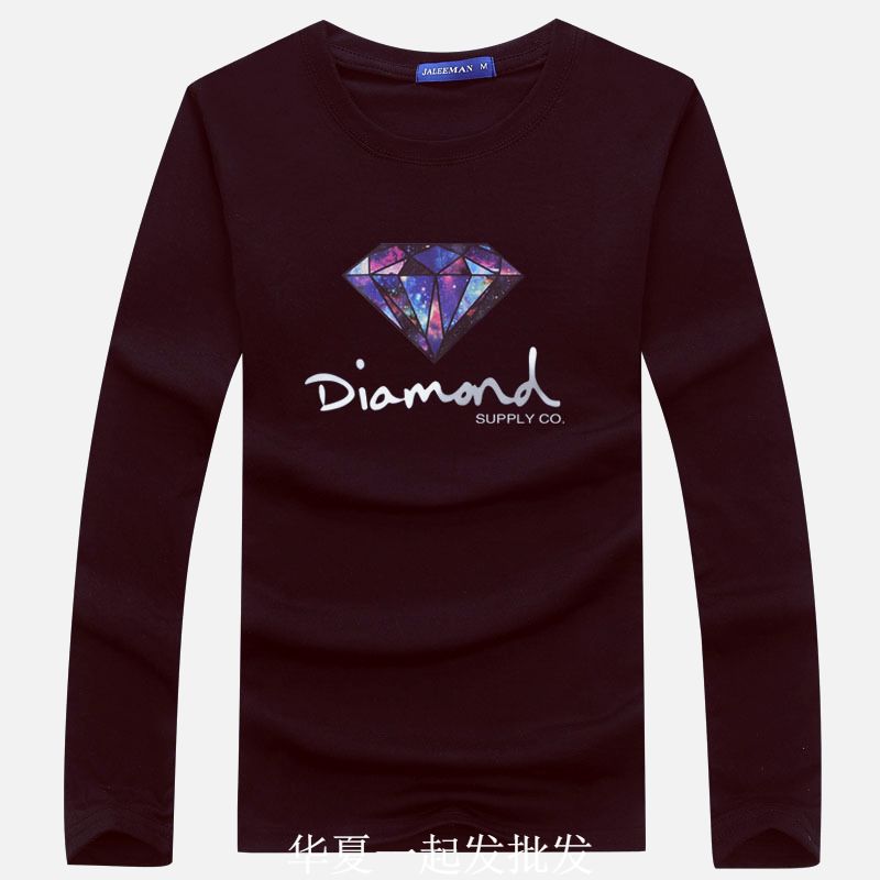 Spring and autumn mens T-shirt 18 new long sleeve printing pullover, European and American fashion leisure sports personality base coat diamond