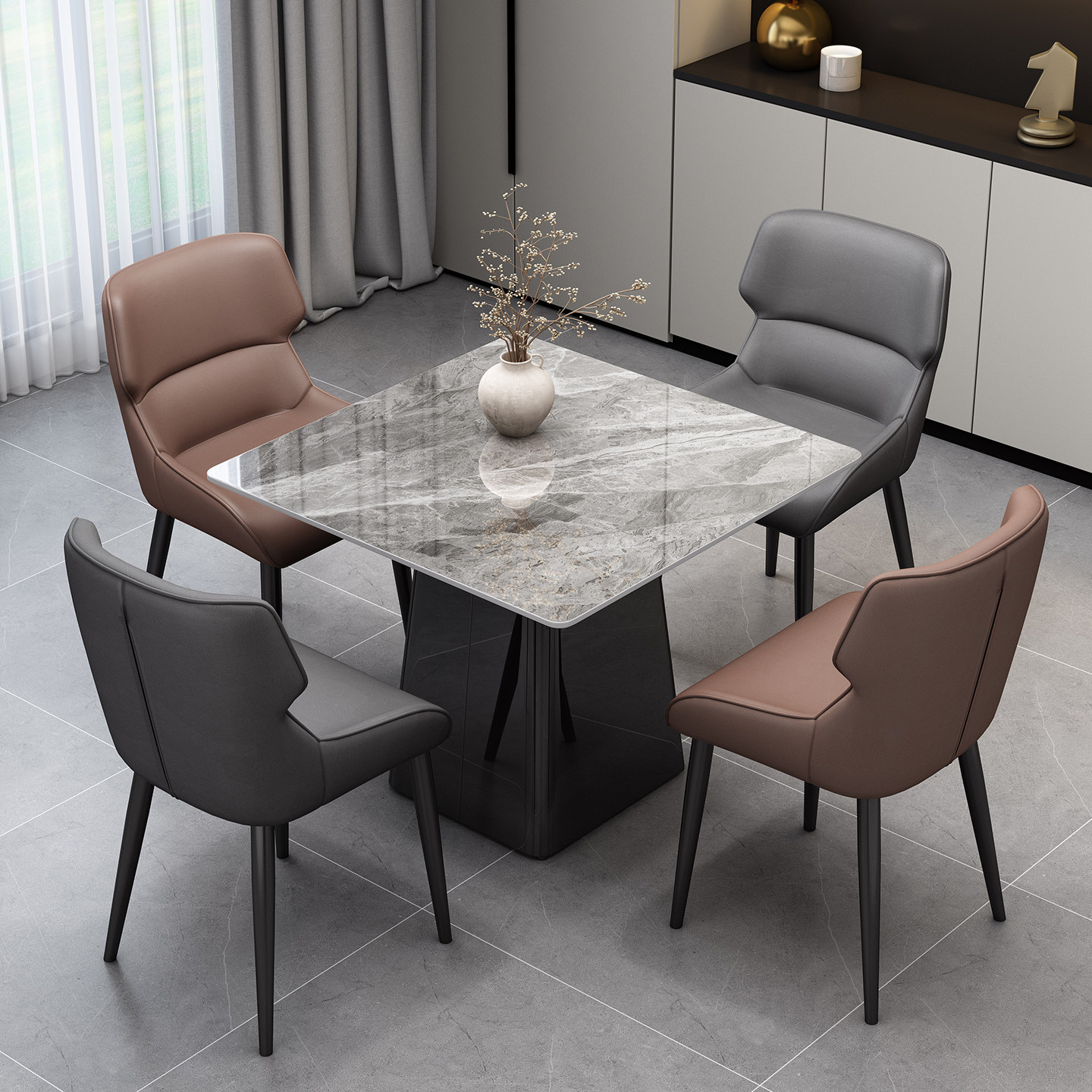 高端酒店餐厅商用正方形岩板餐桌椅休闲吧家用小方桌掼蛋打牌桌子,住宅家具,岩板餐桌,淘宝优惠券,粉丝福利购,淘宝优惠卷