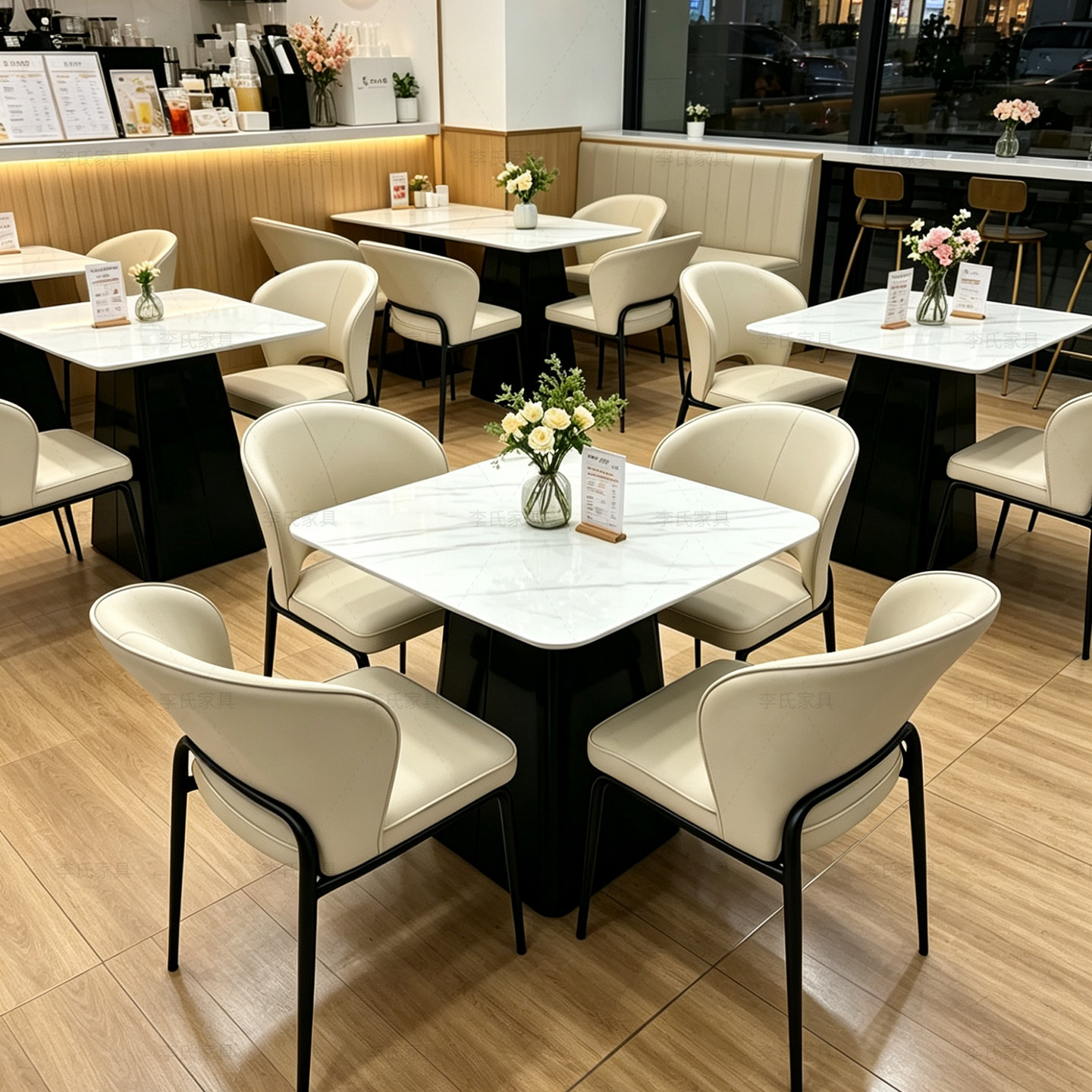 酒店餐厅咖啡厅岩板洽谈小方桌休闲打牌桌子家用小户型餐桌椅组合