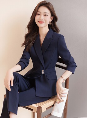 灰色西装套装女春秋酒店前台西服正装工装美容院职业装气质工作服