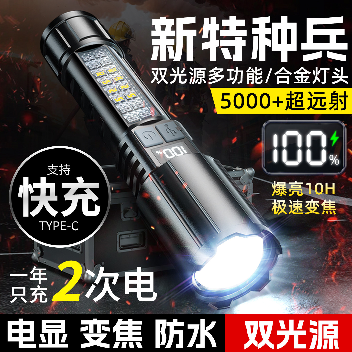 锐尼军规级远射大功率强光超亮手电筒户外可充电小型便携2026新款