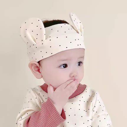 小月龄宝宝发带可爱新生婴幼儿护囟门帽0-6月超萌熊耳朵发饰 春秋