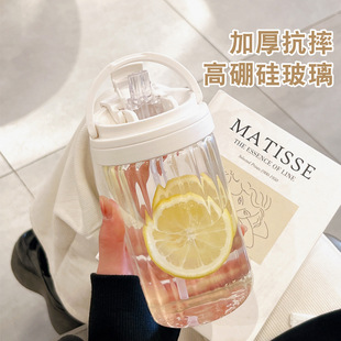 茶杯 水杯杯子女玻璃杯高颜值吸管水杯夏天办公室家用2025新款