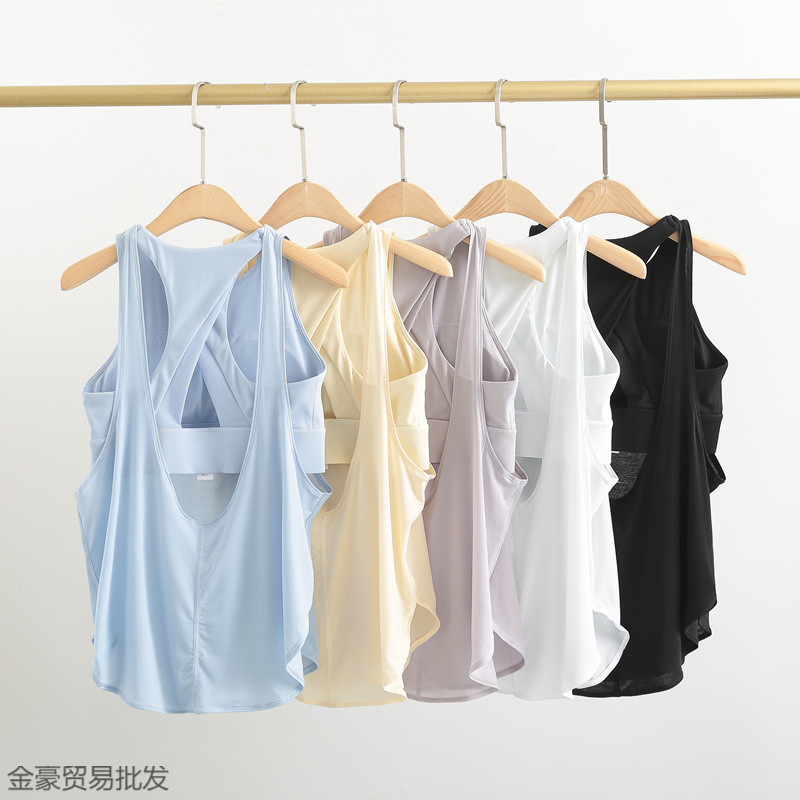 夏季瑜伽服背心女防震带胸垫二合一运动上衣宽松跑步健身套装罩衫