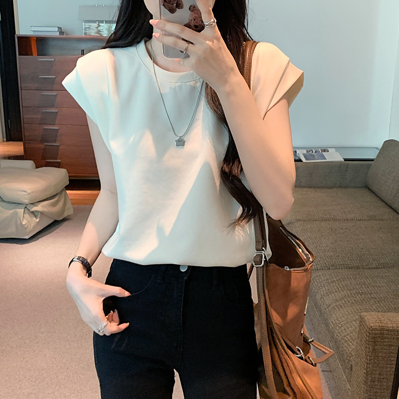 小飞袖背心女2025夏季新款设计感修身显瘦小个子短款短袖t恤上衣
