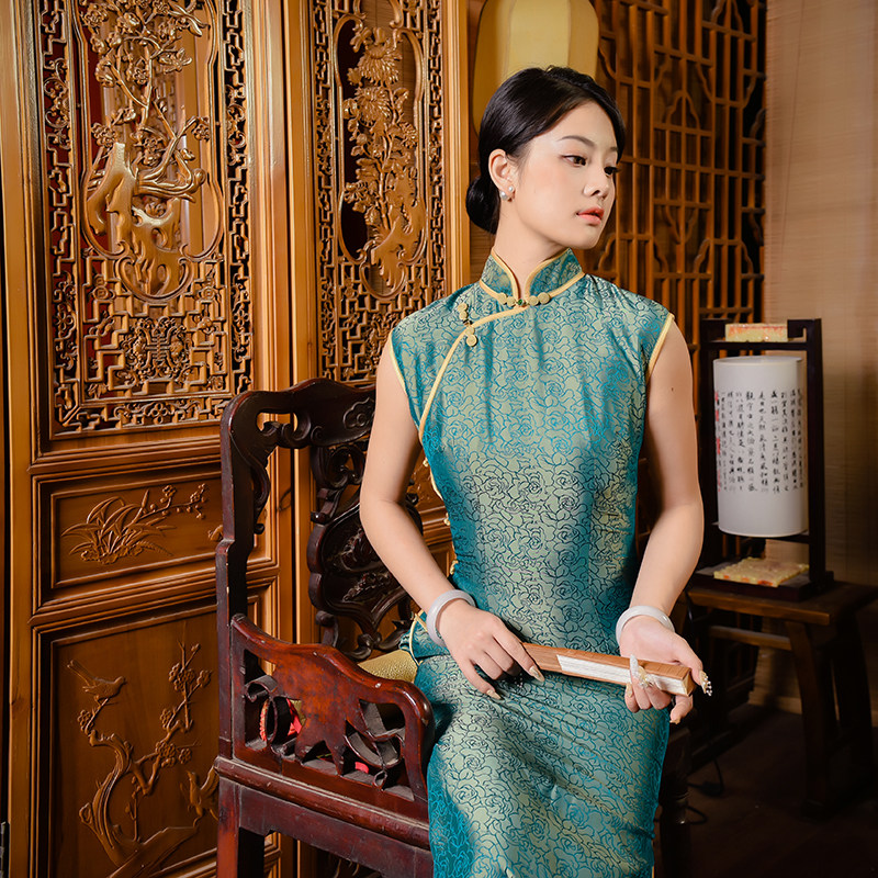 流年/玉露/复古民国真丝全开襟手工传统长款双层旗袍高级定制夏款