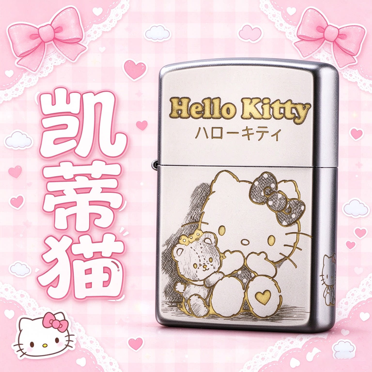 ZIPPO打火机正版Hello Kitty凯蒂猫精雕银色送男友女生日礼物盒