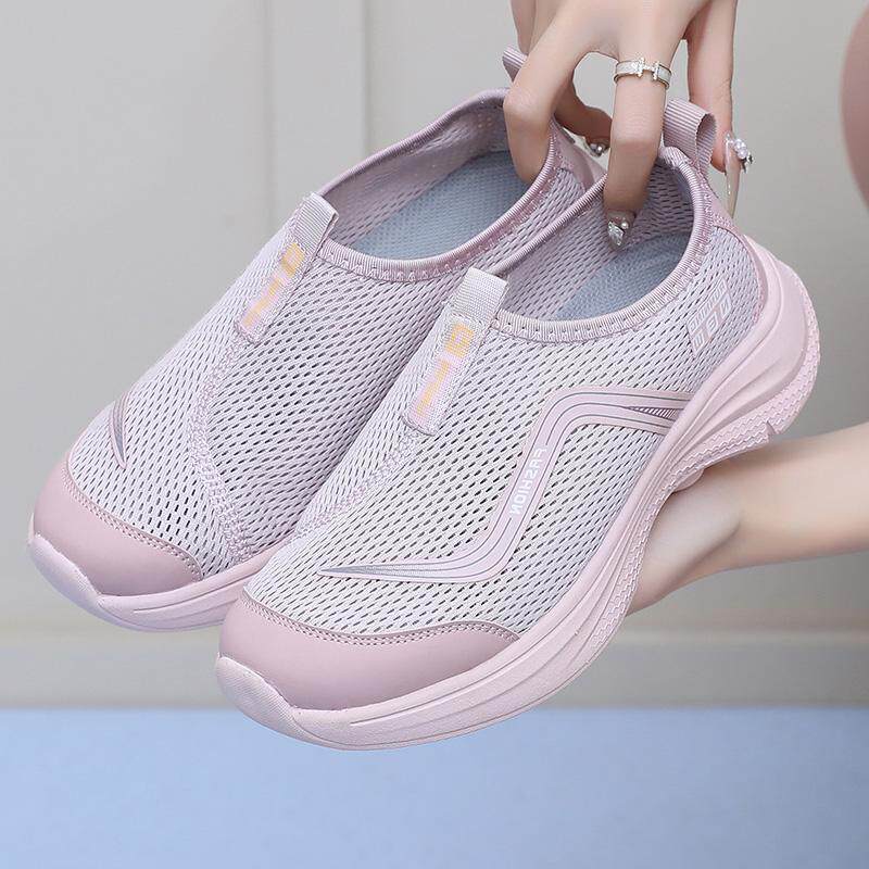 夏季情侣款时尚运动休闲鞋网面透气轻便中老年爸妈户外健步鞋网鞋