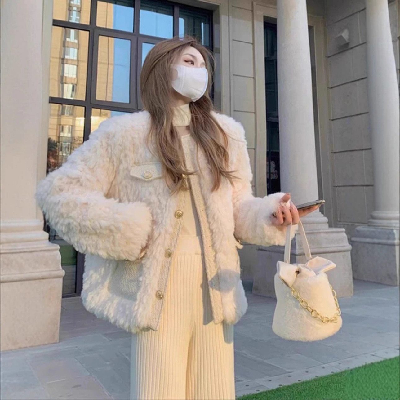 小香风仿羊羔毛外套女2025新款秋冬季加厚保暖名媛气质毛绒绒上衣