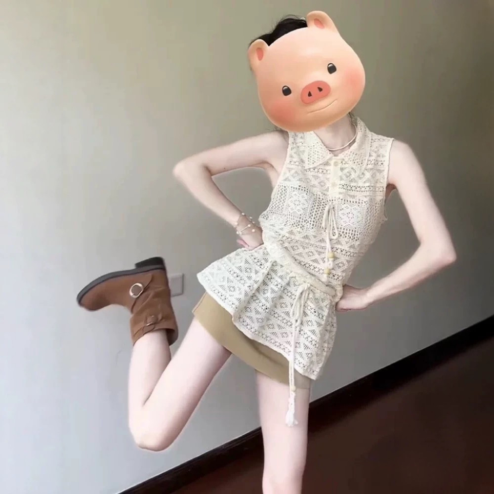 夏季穿搭一整套盐系轻熟御姐辣妹设计感小众镂空上衣裙子两件套装