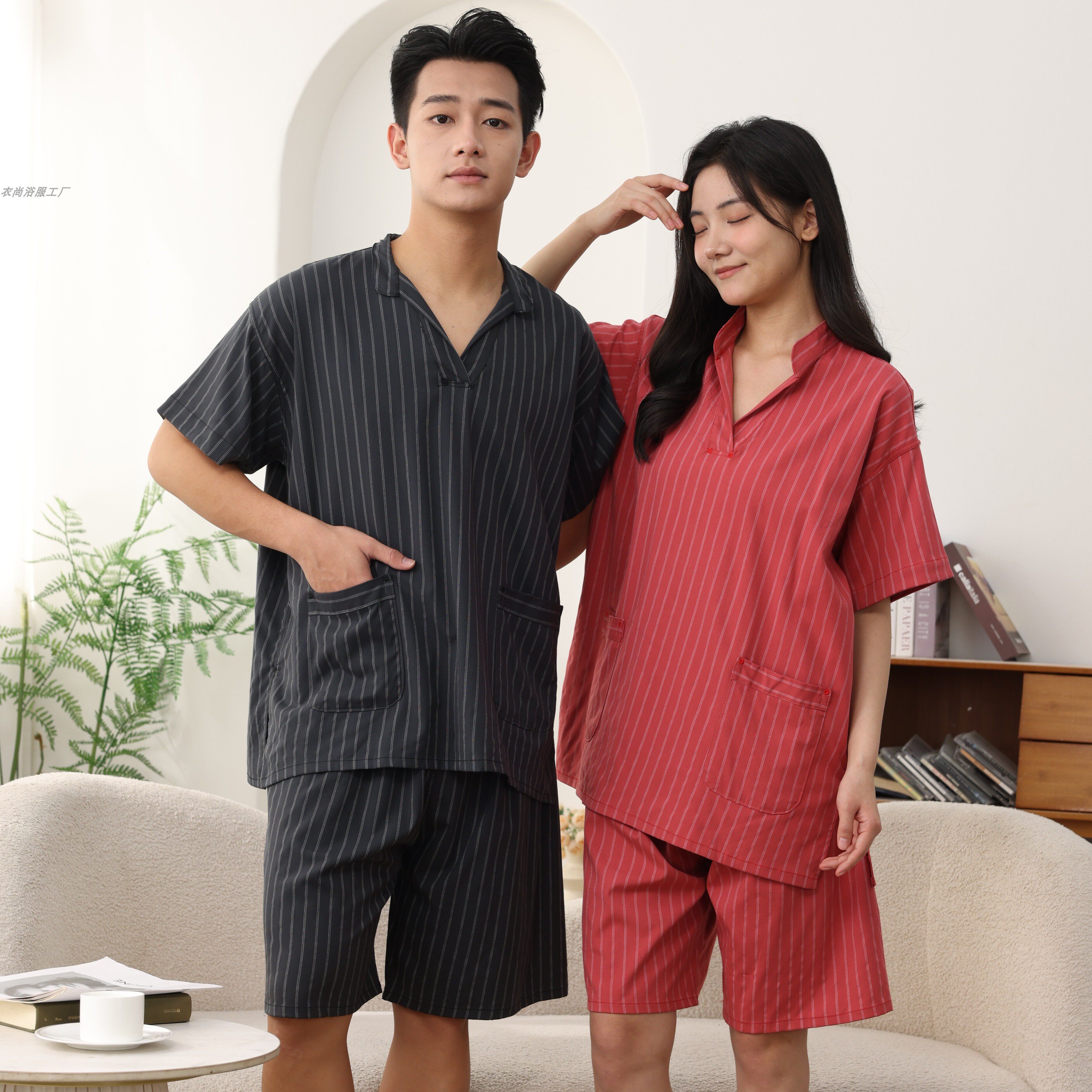 高档纯棉立领汗蒸服情侣套装