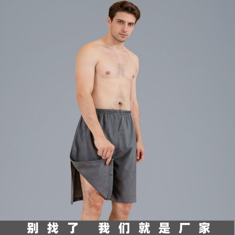 纯棉浴裤高档汗蒸服短裤男士桑拿裤纯色足疗足浴按摩洗浴开衩短裤