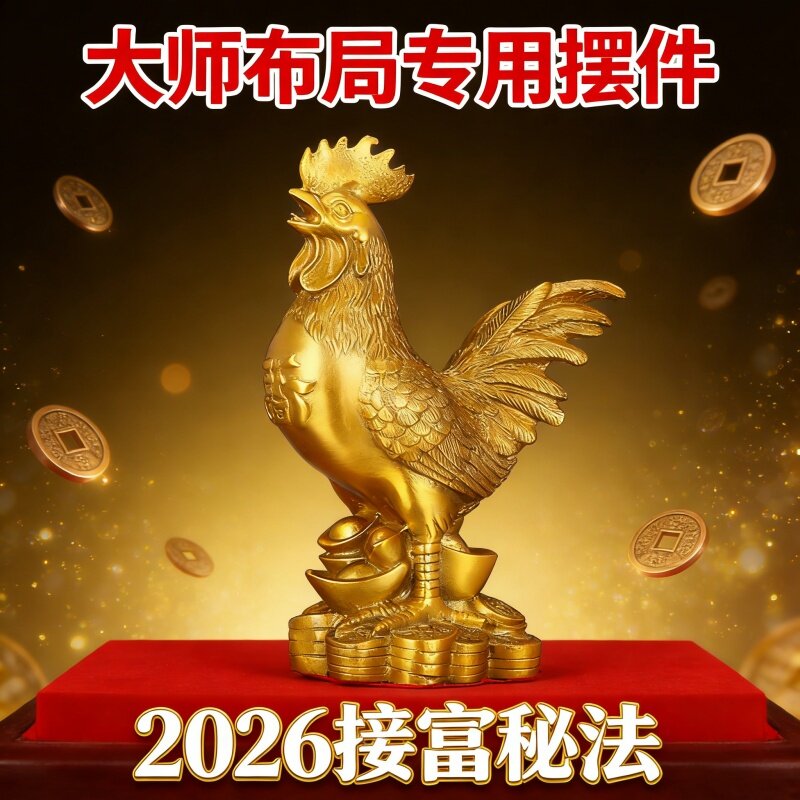 2026鸡黄铜招财免安装摆件