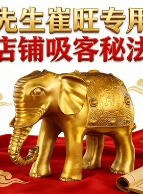铜制大象招财吸水桌面摆件
