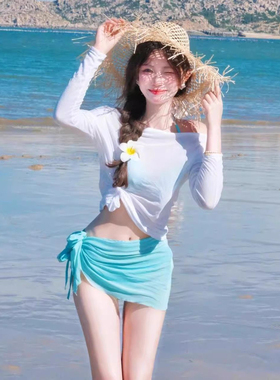 绝美大码2025新款分体泳衣防晒比基尼小胸聚拢性感女罩衫海边度假