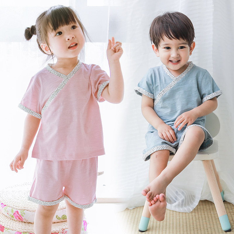 萌乎原创祥云贴边男女童夏款汉服宝宝中国风唐装套装儿童短袖套装|ruв категории Детская одежда, детей ципао/костюм/национальная одежда, костюм - от Buy2taobao.com для оказания профессиональной услуги покупки агента Taobao