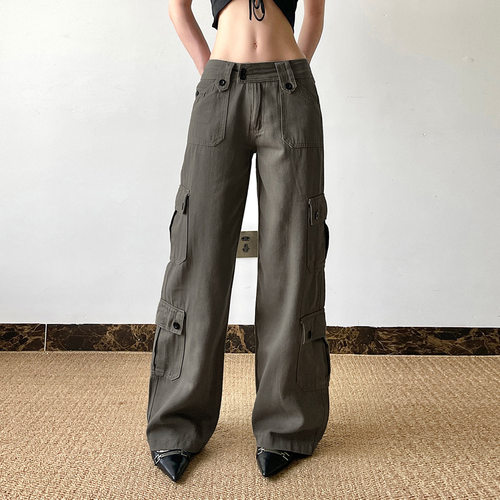 美式街头风辣妹低腰工装裤女双排