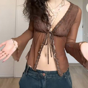 Lace Mesh Tie 26夏季 Sleeve 上衣 Long Top 蕾丝花边网纱系带长袖