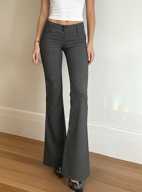 辣妹2026春季低腰条纹微喇西裤 Low Rise Stripe Flare Trousers