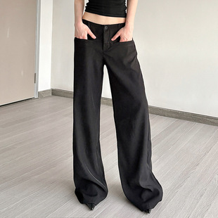 Rise Low Loose Wide Pants 纯黑色低腰宽松阔腿裤 Leg Black